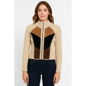 Vintage Kikit by Maurice Sasson Leather Knit sweater zipper jacket 90s Western M